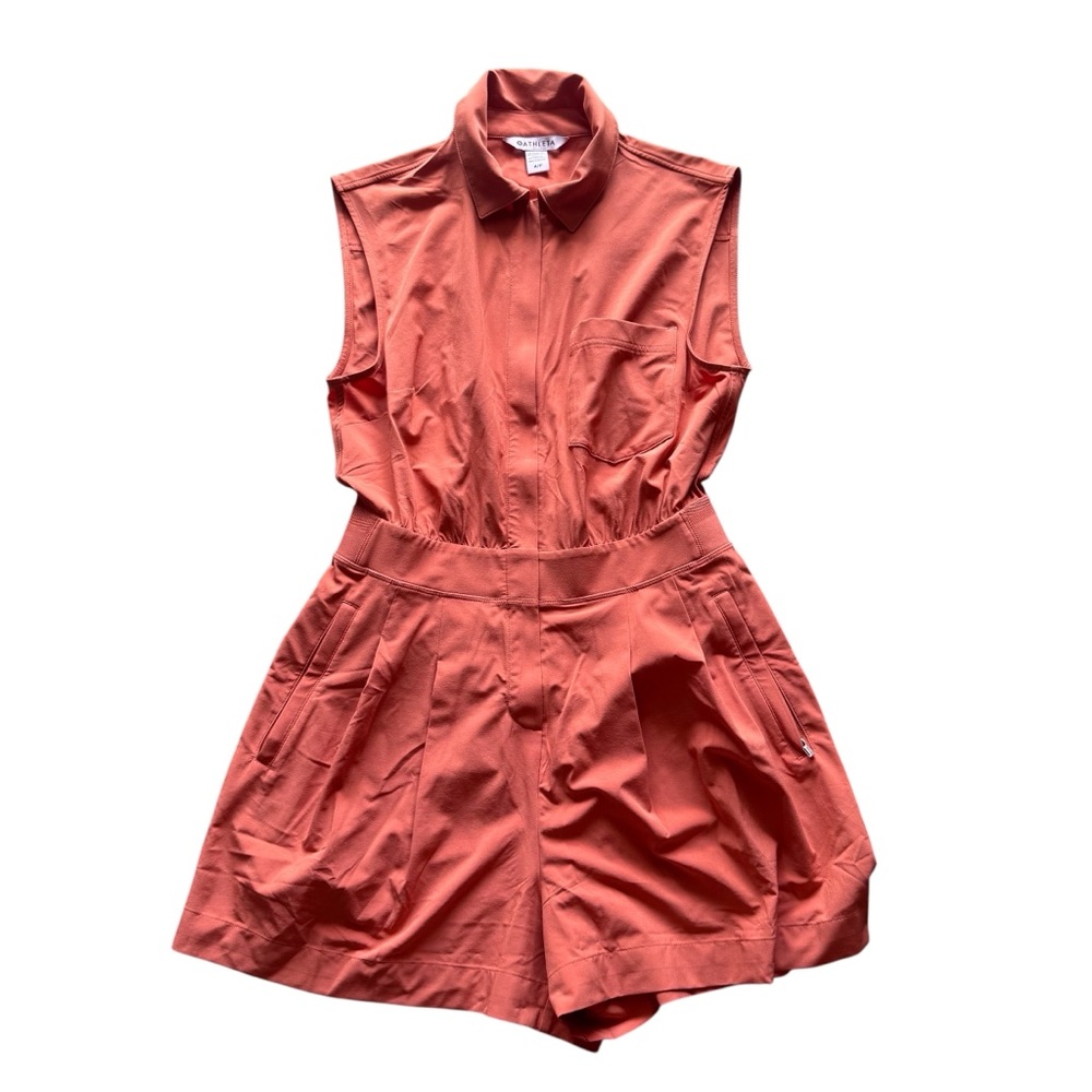 Athleta Orange Zip-Up Romper Jumpsuit, Size 4 Petite, Belted, Comfort, PolyBlend
